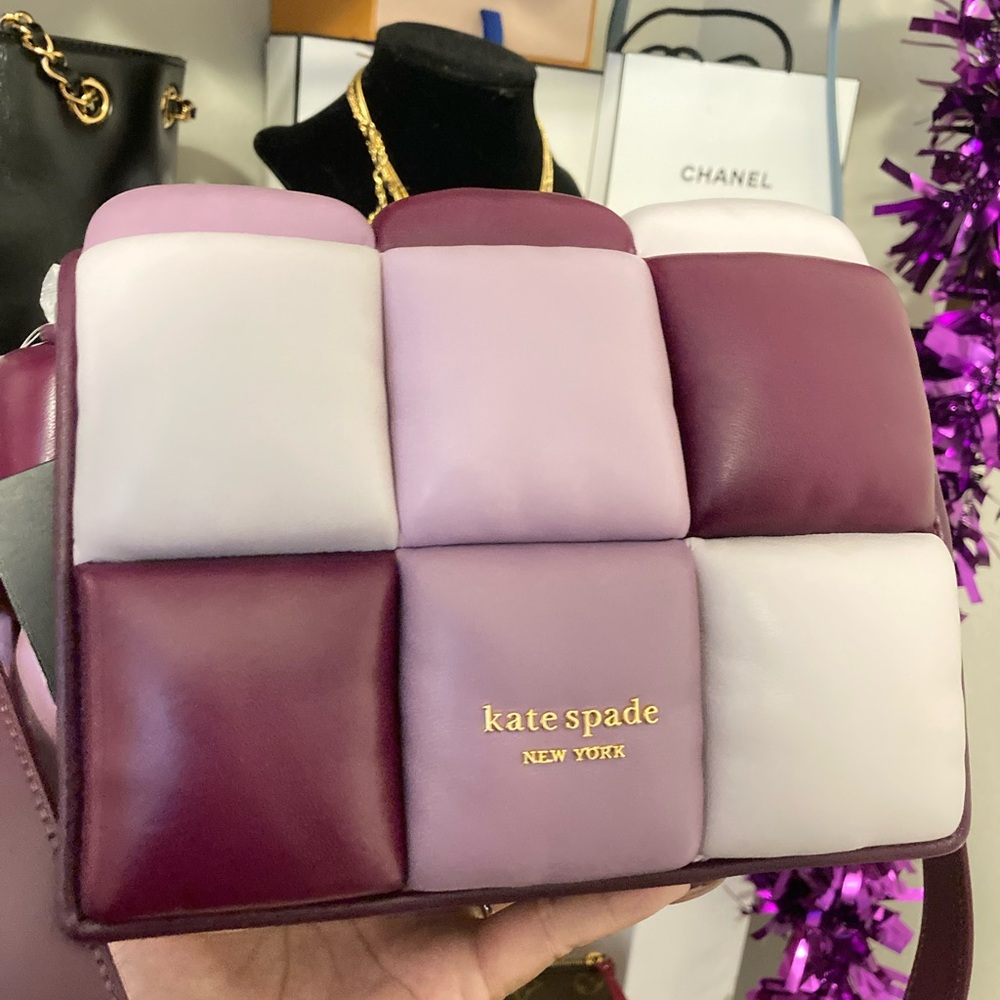 NWT $528 retail kate spade Quilted Patchwork Crossbody Bag in Plum & Lilac Boxxy - Picture 11 of 12